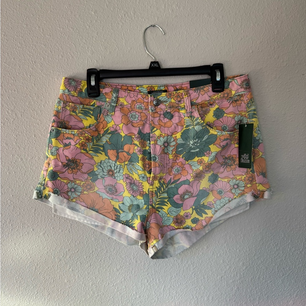 Wild Fable Floral Jean Shorts - Pink and Green